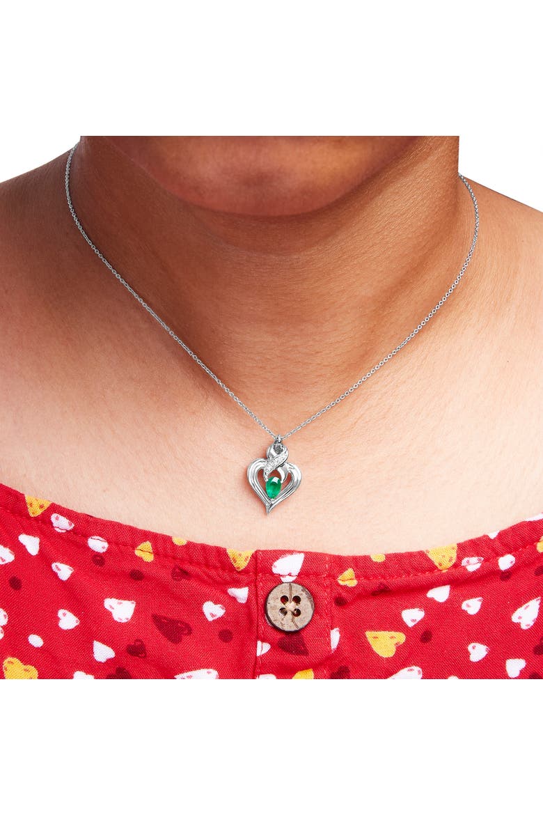 Silver 6x4mm Pear Emerald and Diamond Accent Heart Pendant Necklace, Alternate, color, White