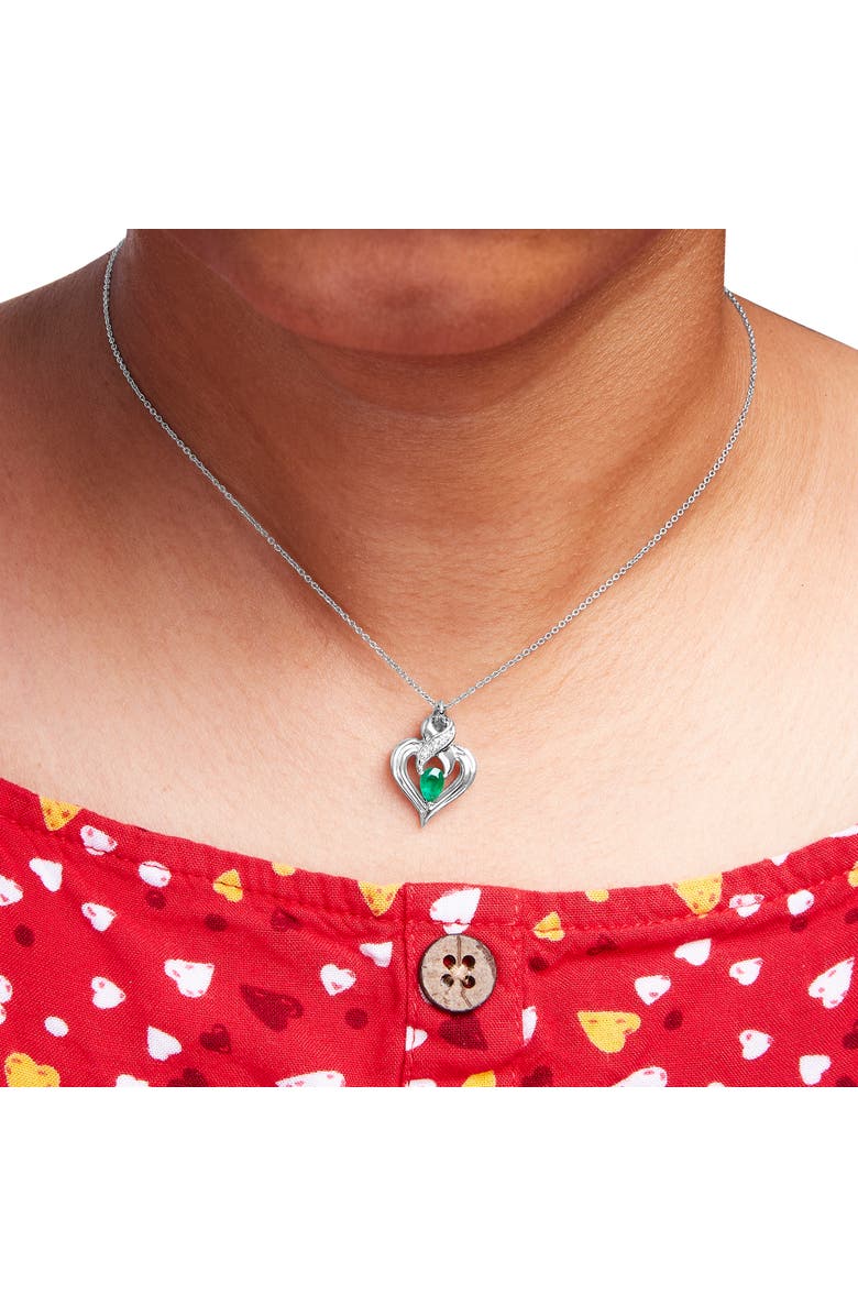Haus of Brilliance Silver 6x4mm Pear Emerald and Diamond Accent Heart Pendant Necklace, Alternate, color, White