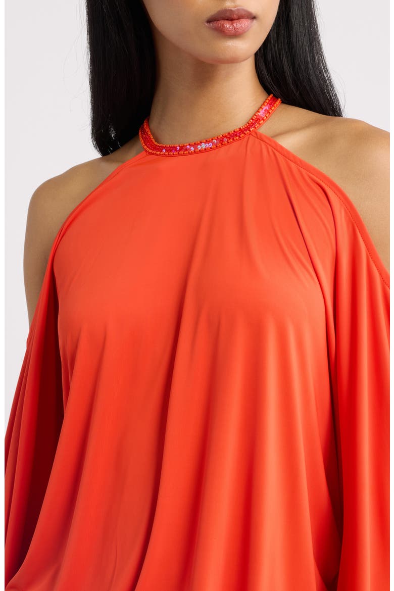 Beaded Halter Batwing Minidress, Alternate, color, ORANGE