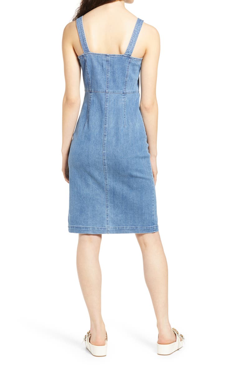 Julia Asymmetrical Button Front Denim Sundress, Alternate, color, MEDIUM BLUE DENIM