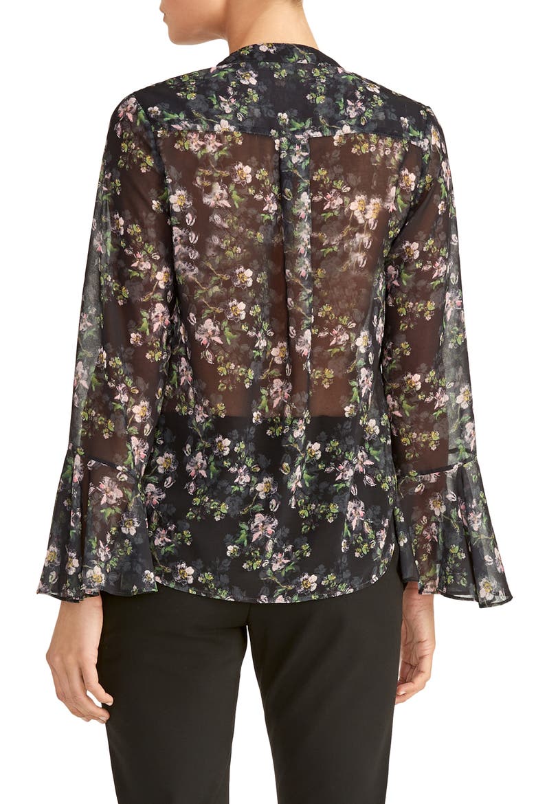 Floral Print Ruffle Sleeve Blouse, Alternate, color, BLACK COMBO