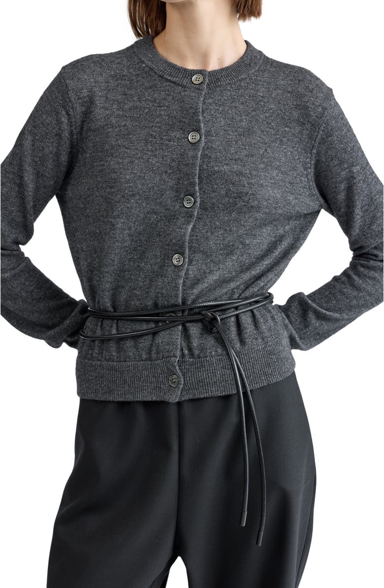 Almina Concept Classic Crew Wool Cardigan, Alternate, color, Charcoal