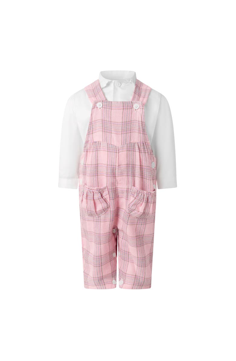 Rachel Riley Check Dungaree and Blouse Set, Main, color, Pink