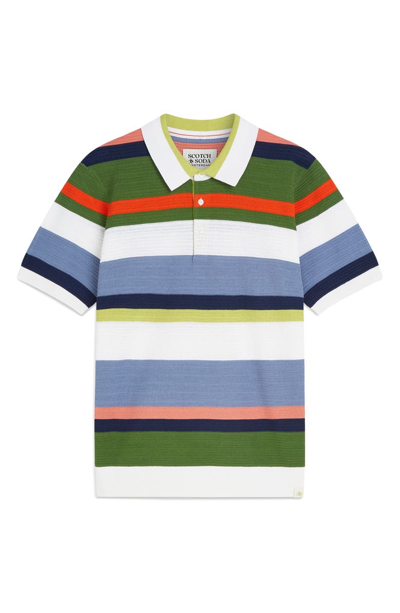Scotch & Soda Stripe Textured Polo, Alternate, color, Off White Stripe