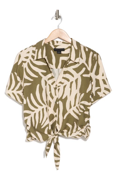 Sanctuary Baja Short Sleeve Tie Front Button-up Shirt In Palm Green