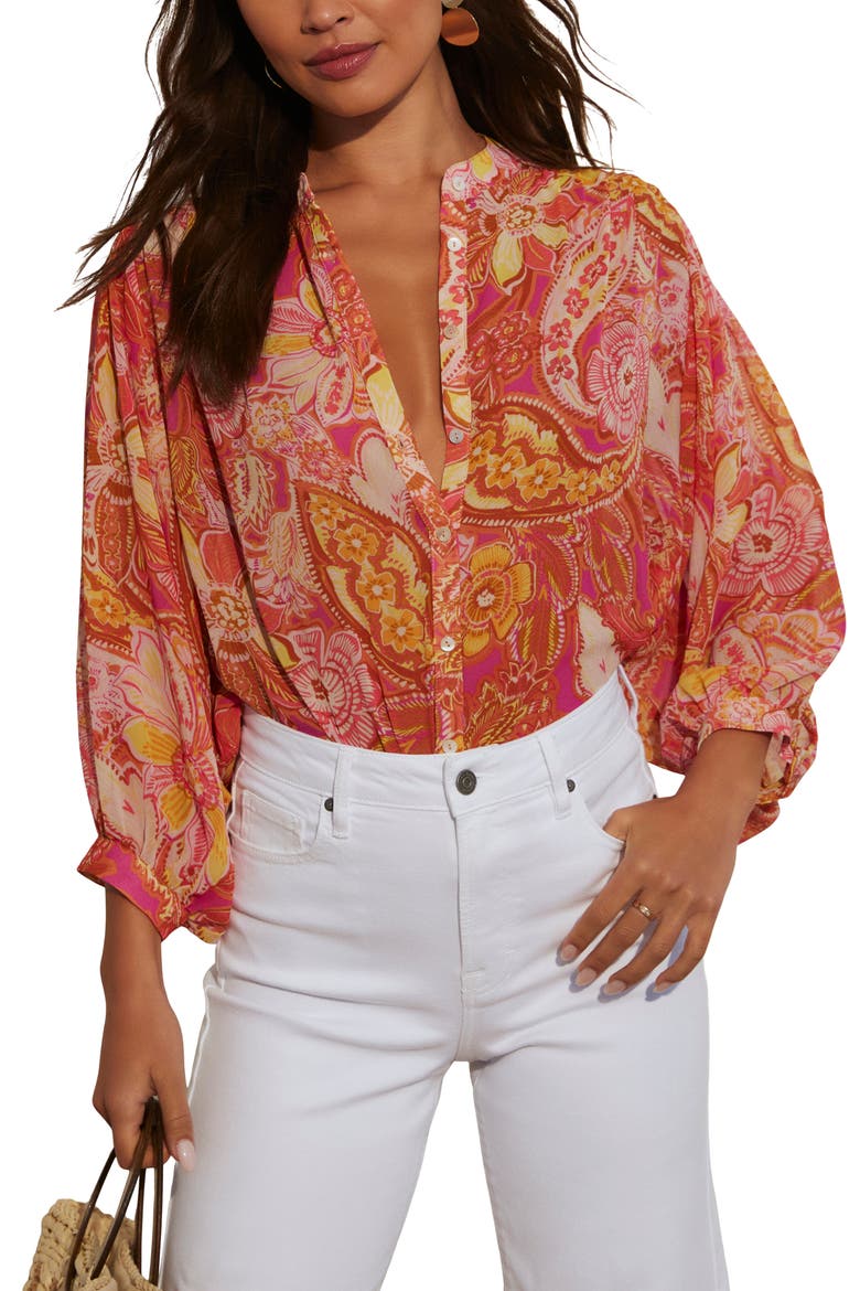 Maggie Floral Chiffon Button-Up Shirt, Main, color, PINK MULTI