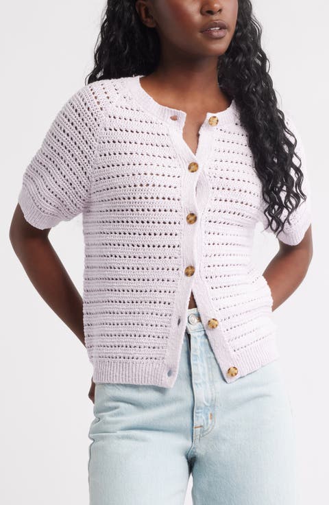 Open Stitch Short Sleeve Cotton Cardigan