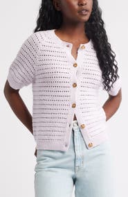 Treasure & Bond Open Stitch Short Sleeve Cotton Cardigan