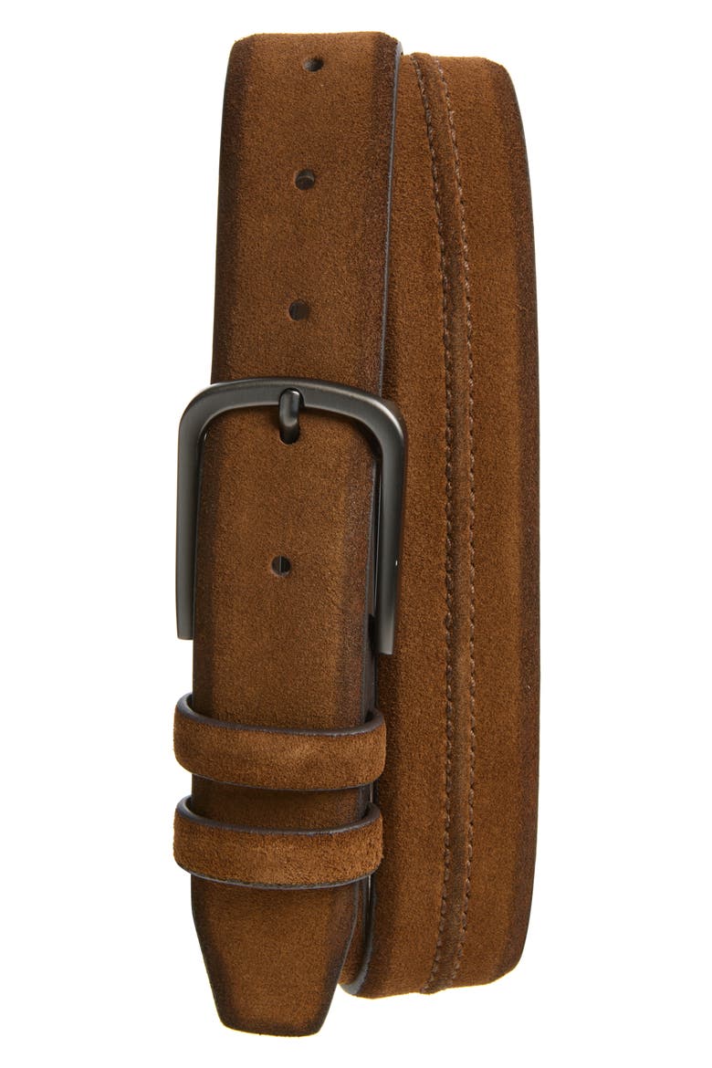 Walter Textured Suede Belt, Main, color, DARK TAN