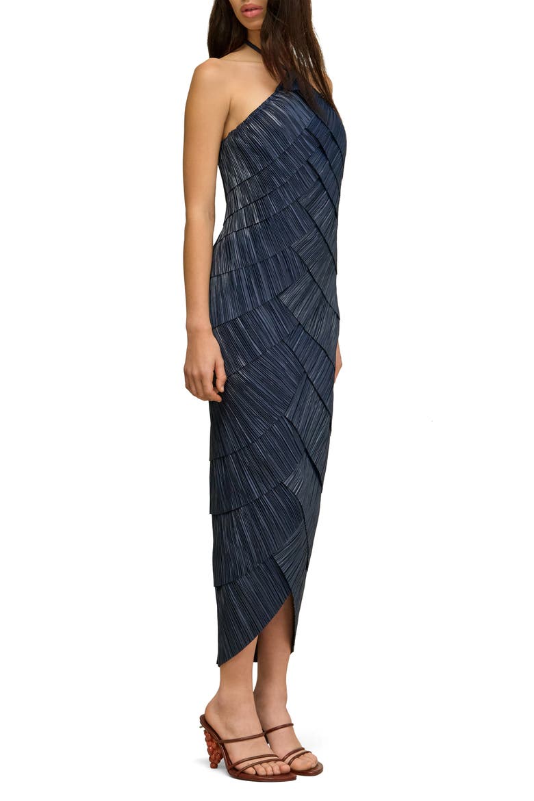 Patrizia Plissé Tiered Halter Dress, Alternate, color, DEEP LAKE