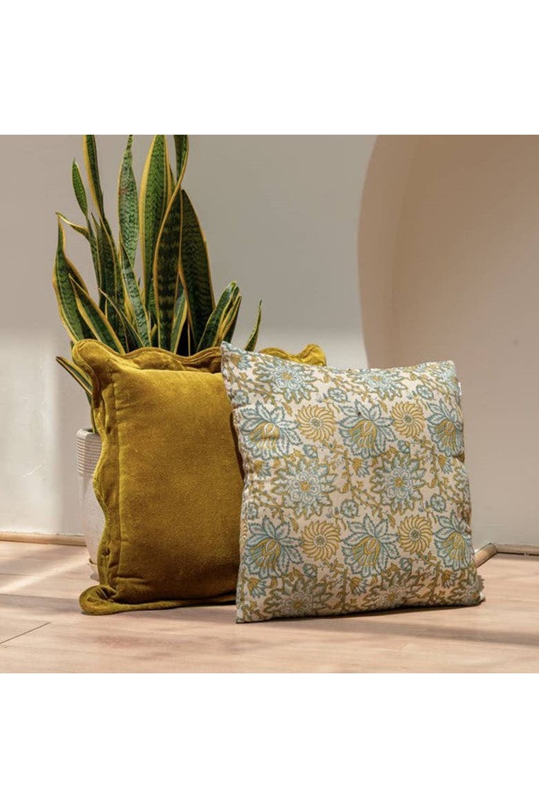 Bloom Blockprint Pillow - Cover Only, Alternate, color, Blue