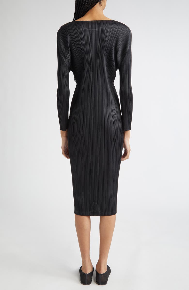 Pleats Please Issey Miyake Monthly Colors February Pleated Long Sleeve Midi Dress, Alternate, color, Black