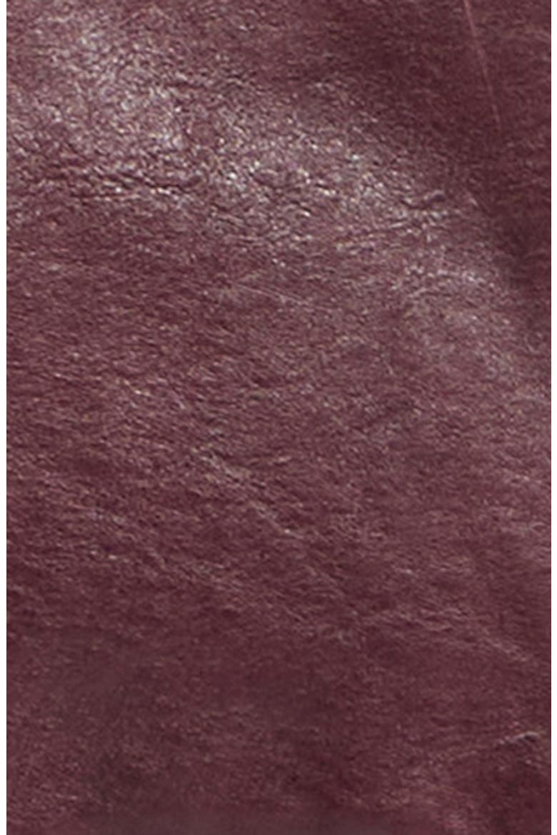Genuine Shearling Trim Belted Leather Coat, Alternate, color, BURGUNDY