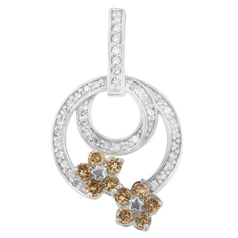 Silver 1 cttw Round Cut Diamond Floral Garden Pendant Necklace