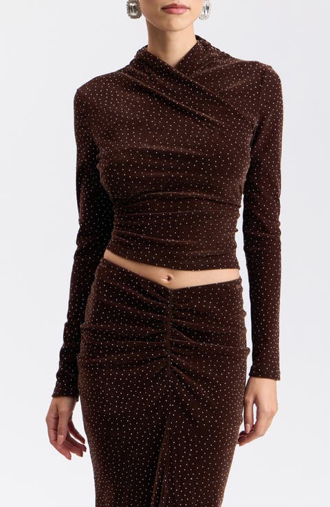 Crystal Embellished Faux Wrap Crop Top