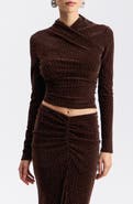 Avec Les Filles Crystal Embellished Faux Wrap Crop Top