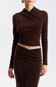 Avec Les Filles Crystal Embellished Faux Wrap Crop Top