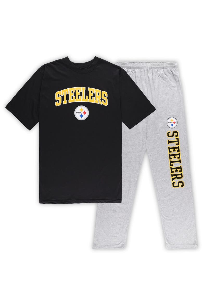 Men's Concepts Sport Black/Heather Gray Pittsburgh Steelers Big & Tall T-Shirt & Pants Sleep Set, Main, color, Black