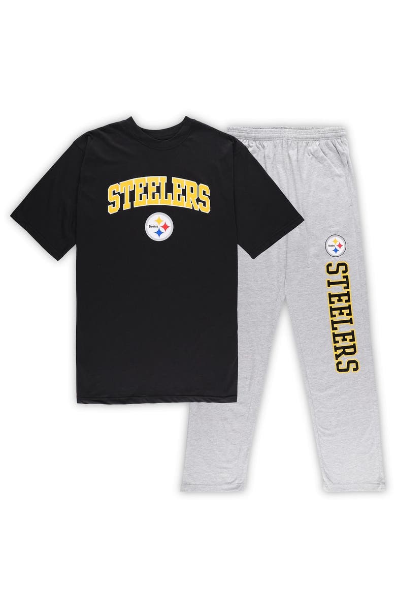CONCEPTS SPORT Men's Concepts Sport Black/Heather Gray Pittsburgh Steelers Big & Tall T-Shirt & Pants Sleep Set, Main, color, 