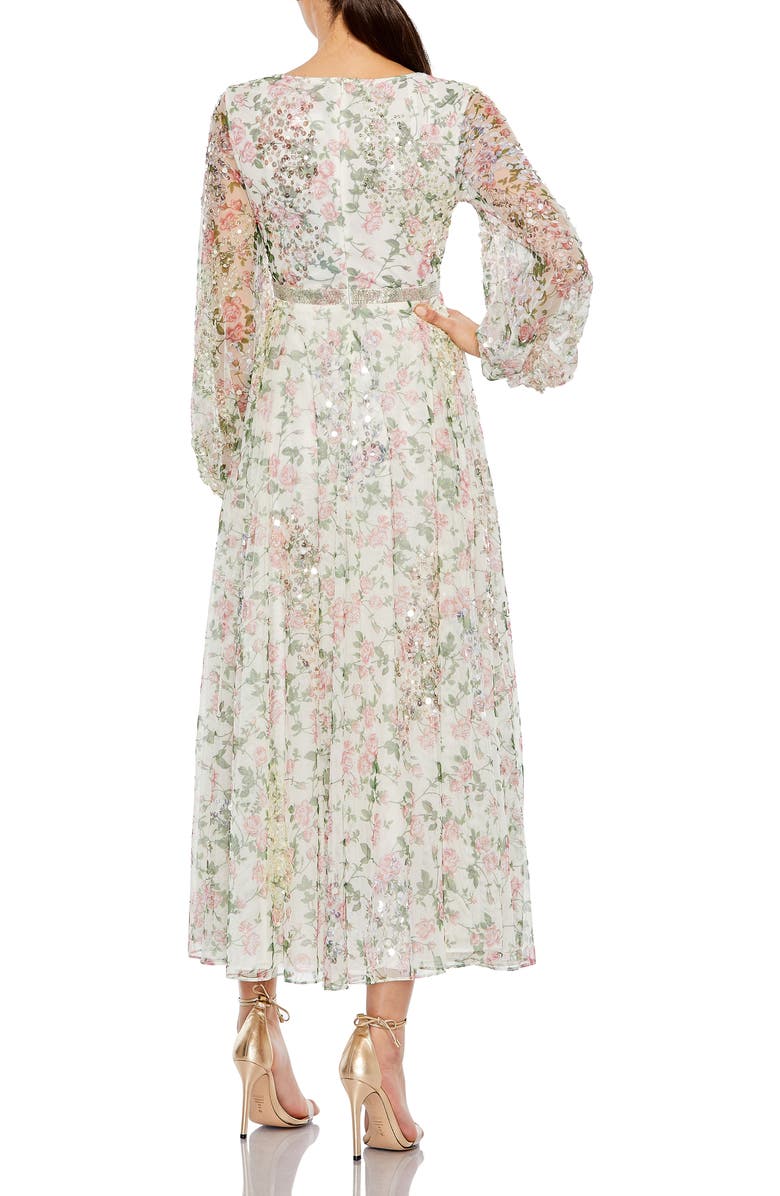 Mac Duggal Embellished Floral Print Faux Wrap A Line Dress, Alternate, color,