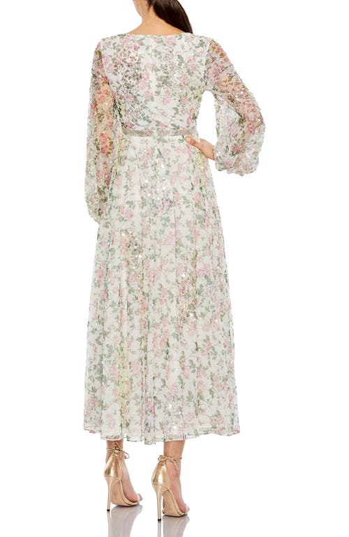 Mac Duggal Cocktail Floral Midi-dress In White Multi