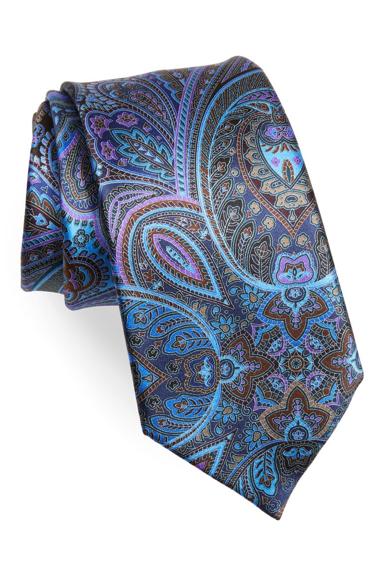 Paisley Silk Tie, Main, color, NAVY