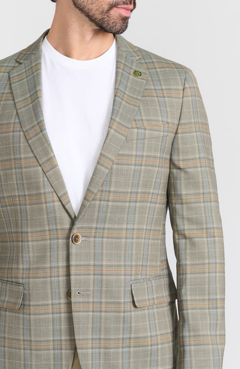 CRICKETEER Olive Plaid Wool Blend Blazer, Alternate, color, Olive
