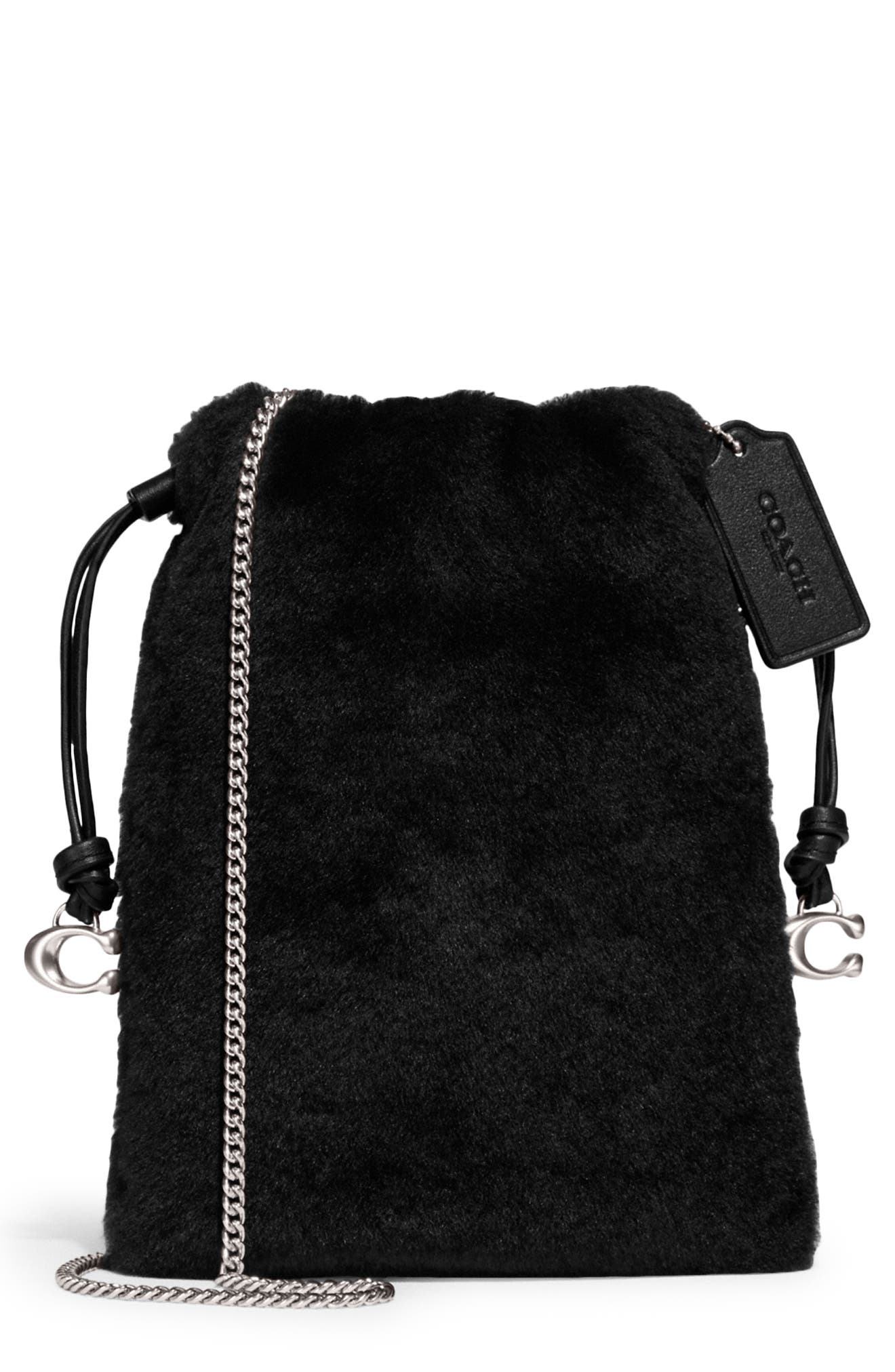 COACH Genuine Shearling Drawstring Bag, Main, color, 