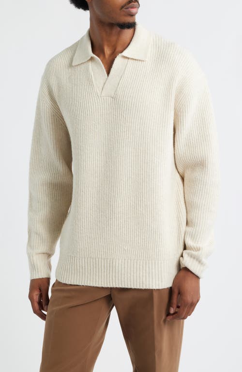 Open Edit Johnny Collar Polo Sweater In Brown
