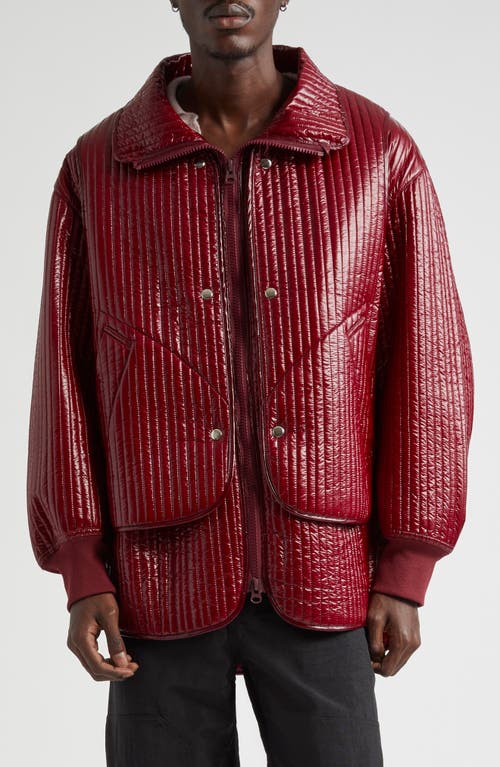 Eckhaus Latta Line Quilted Jacket with Removable Vest in Oxblood 