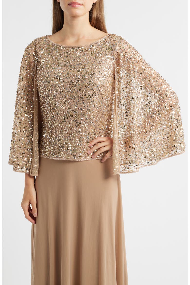 Beaded Chiffon Gown, Alternate, color, ROSE