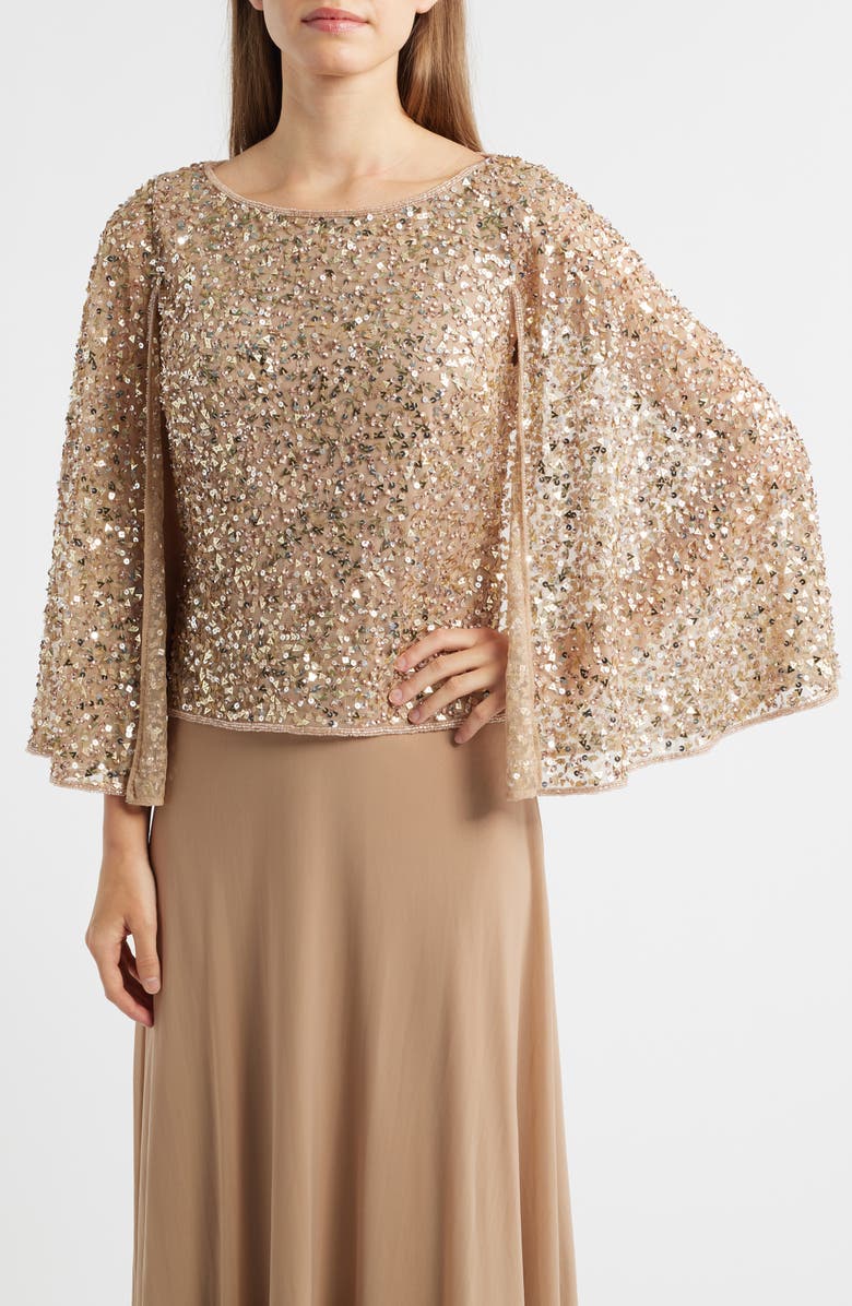 Pisarro Nights Beaded Chiffon Gown, Alternate, color, Rose