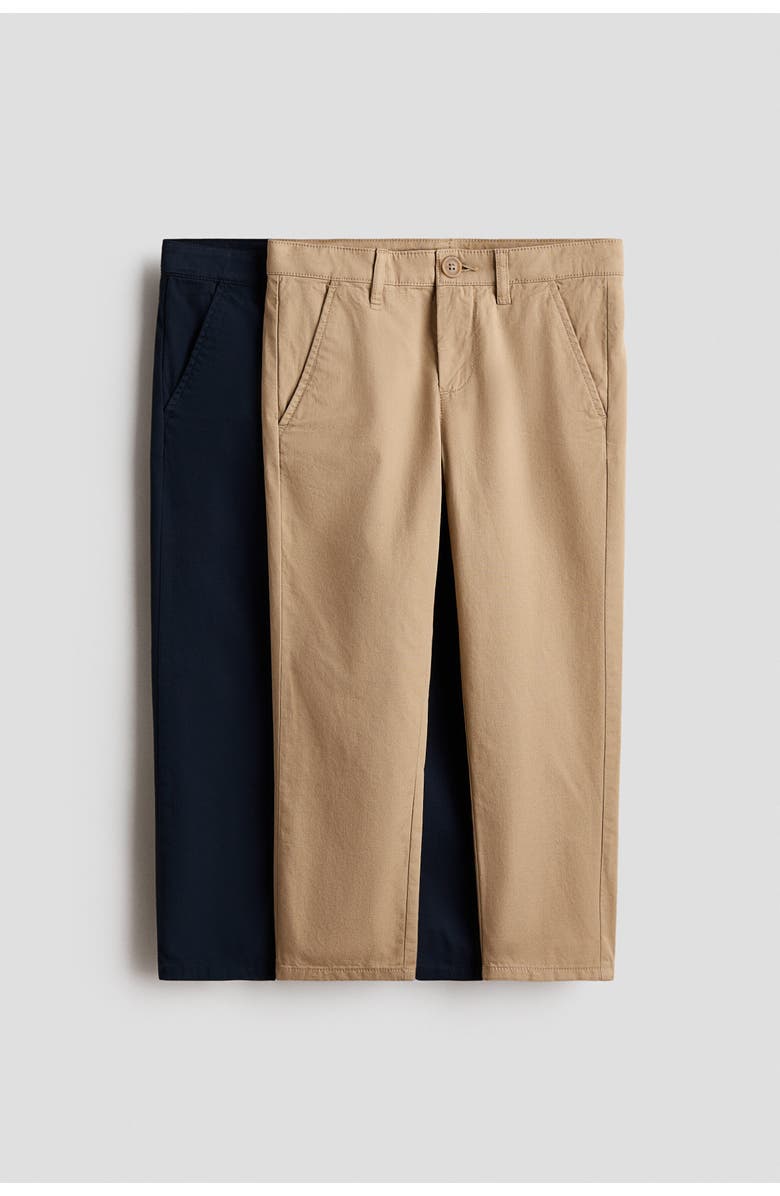 H&M 2-pack Cotton Twill Chinos, Main, color, Beige/Navy Blue