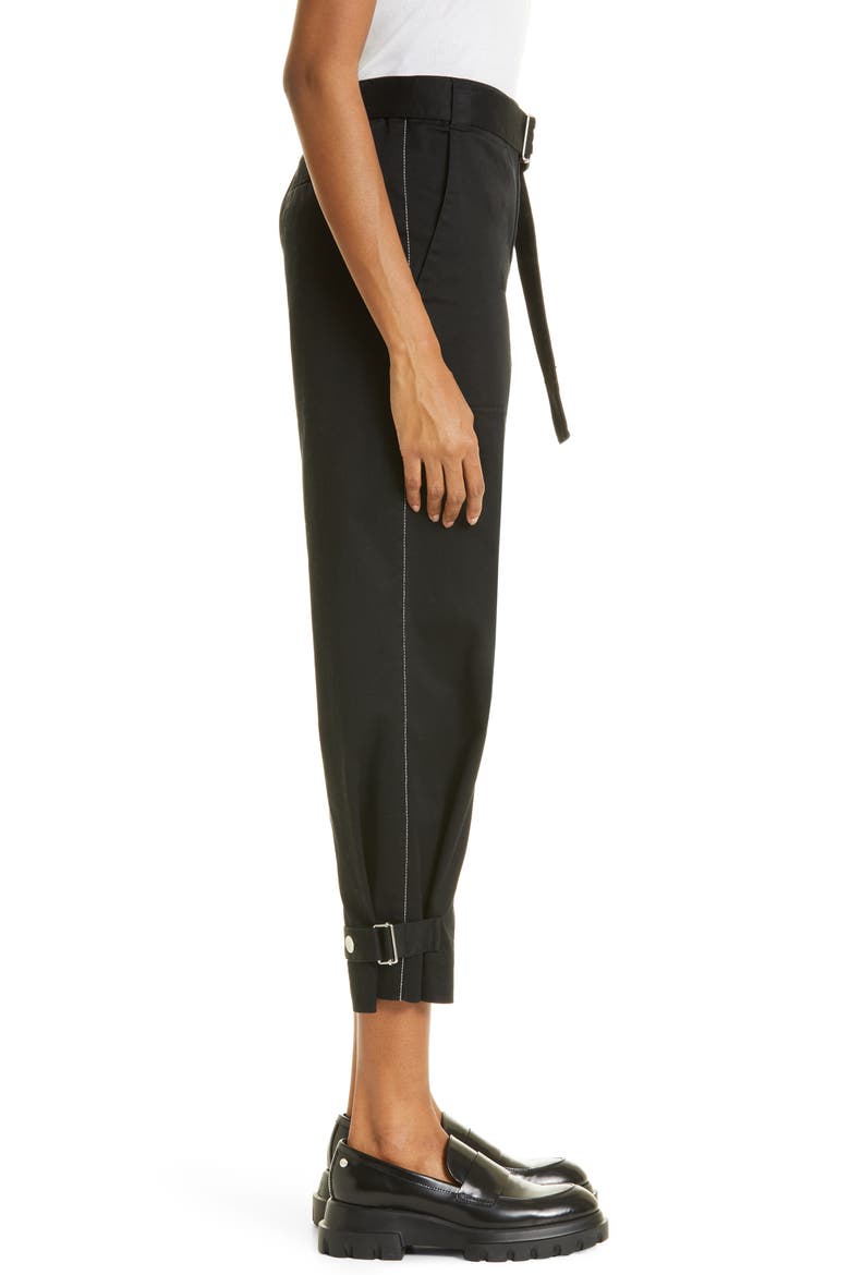 Tapered Crop Stretch Cotton Twill Pants, Alternate, color, BLACK
