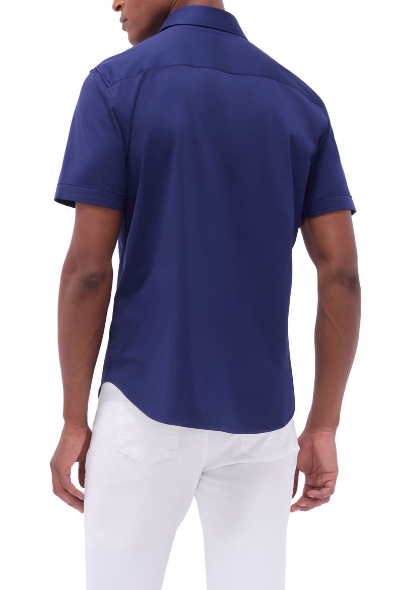 Miles OoohCotton® Solid Short Sleeve Button-Up Shirt, Alternate, color, NAVY