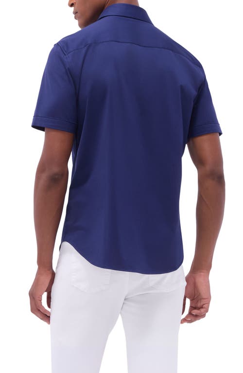 Bugatchi Miles Ooohcotton® Solid Short Sleeve Button-up Shirt In Navy