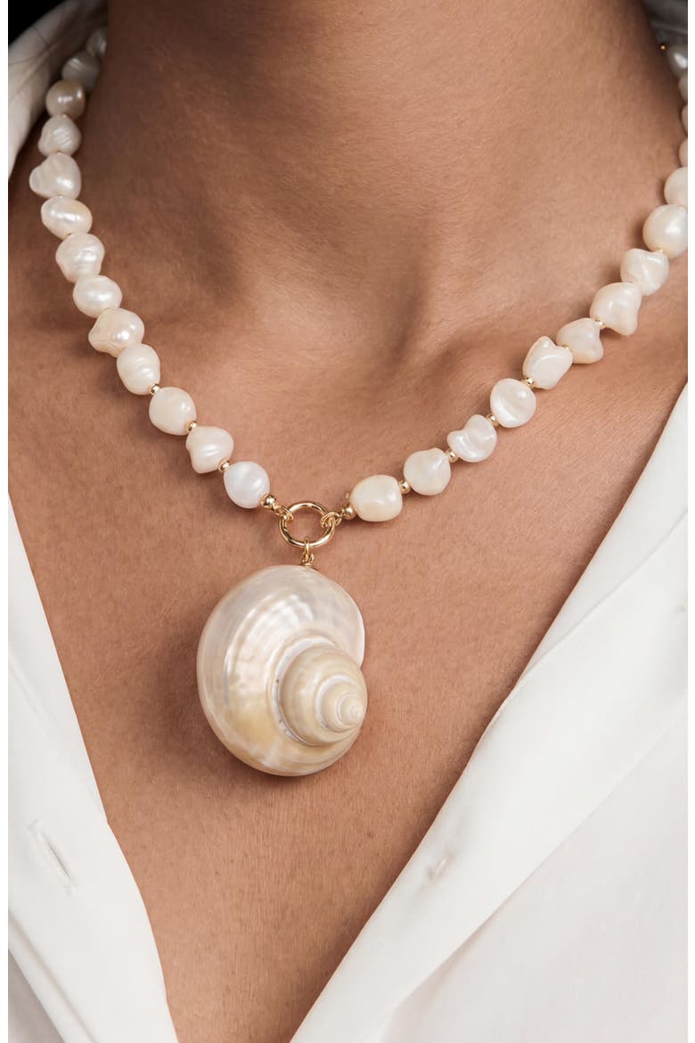 Sunken Treasure Shell Necklace, Alternate, color, IVORY/ GOLD