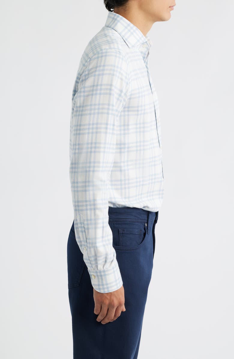 Emanuel Berg Modern Fit Plaid Cotton Flannel Dress Shirt, Alternate, color, Blue