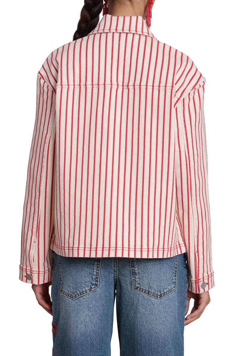 Avec Les Filles Short Stripe Chore Jacket, Alternate, color, Cream-Red Stripe