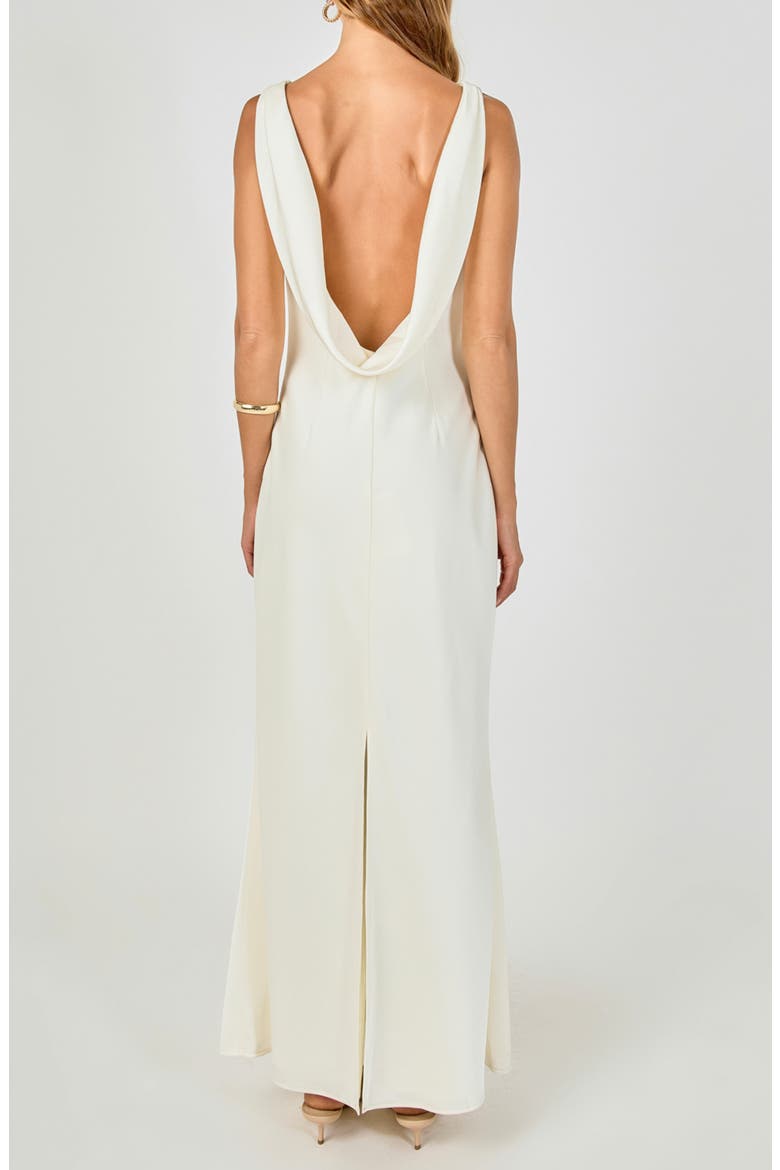 Cowl Neck Satin Maxi Gown, Alternate, color, IVORY