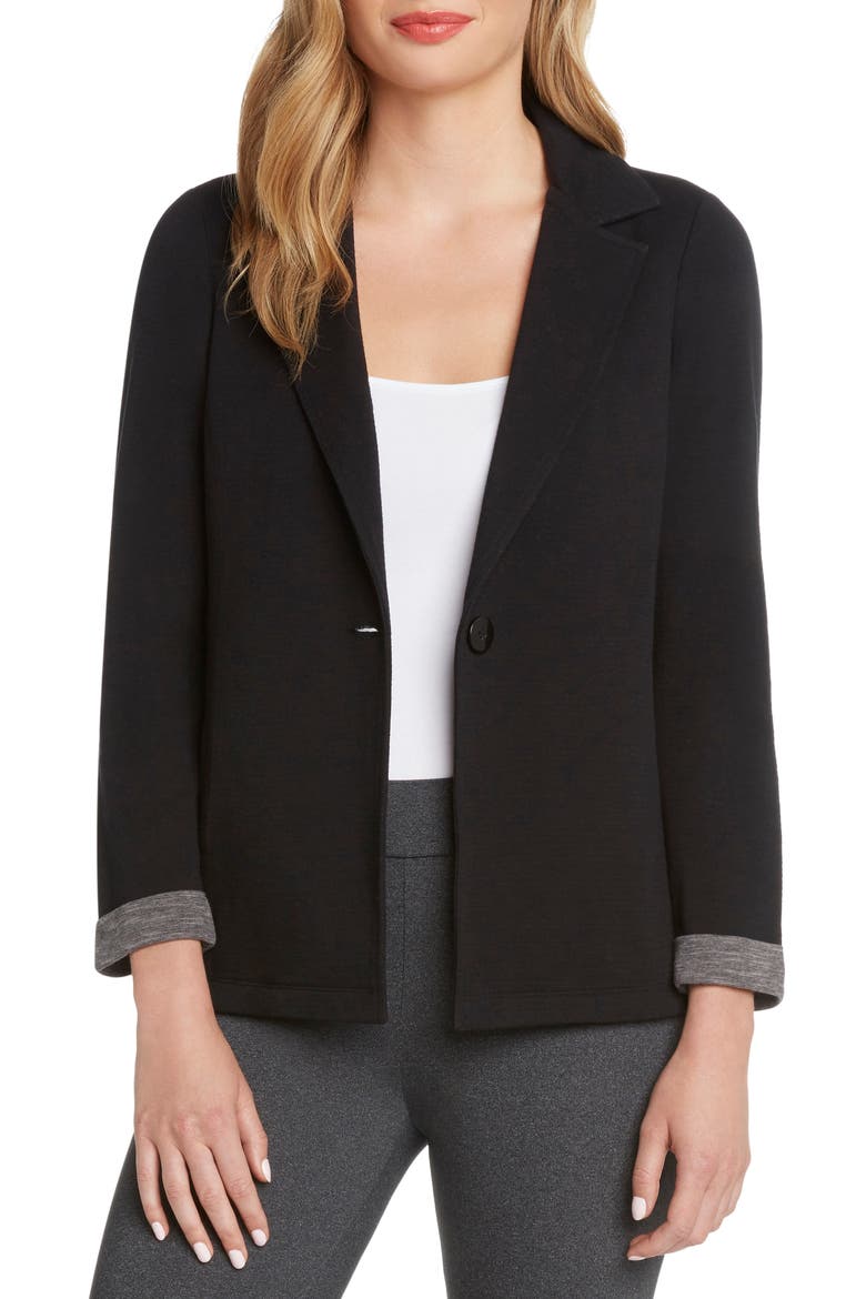 Notched Collar Knit Blazer, Main, color, BLACK