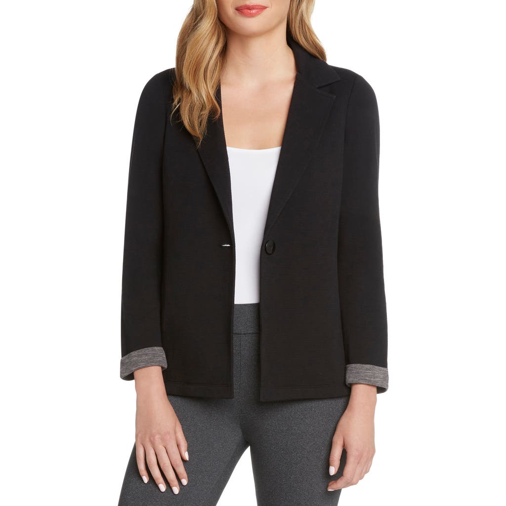 Matty M . Notched Collar Knit Blazer In Black
