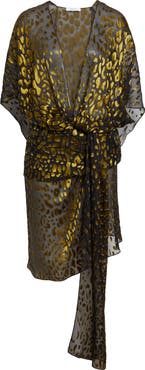 FERRAGAMO Plunge Neck Belted Devoré Silk Blend Georgette Dress