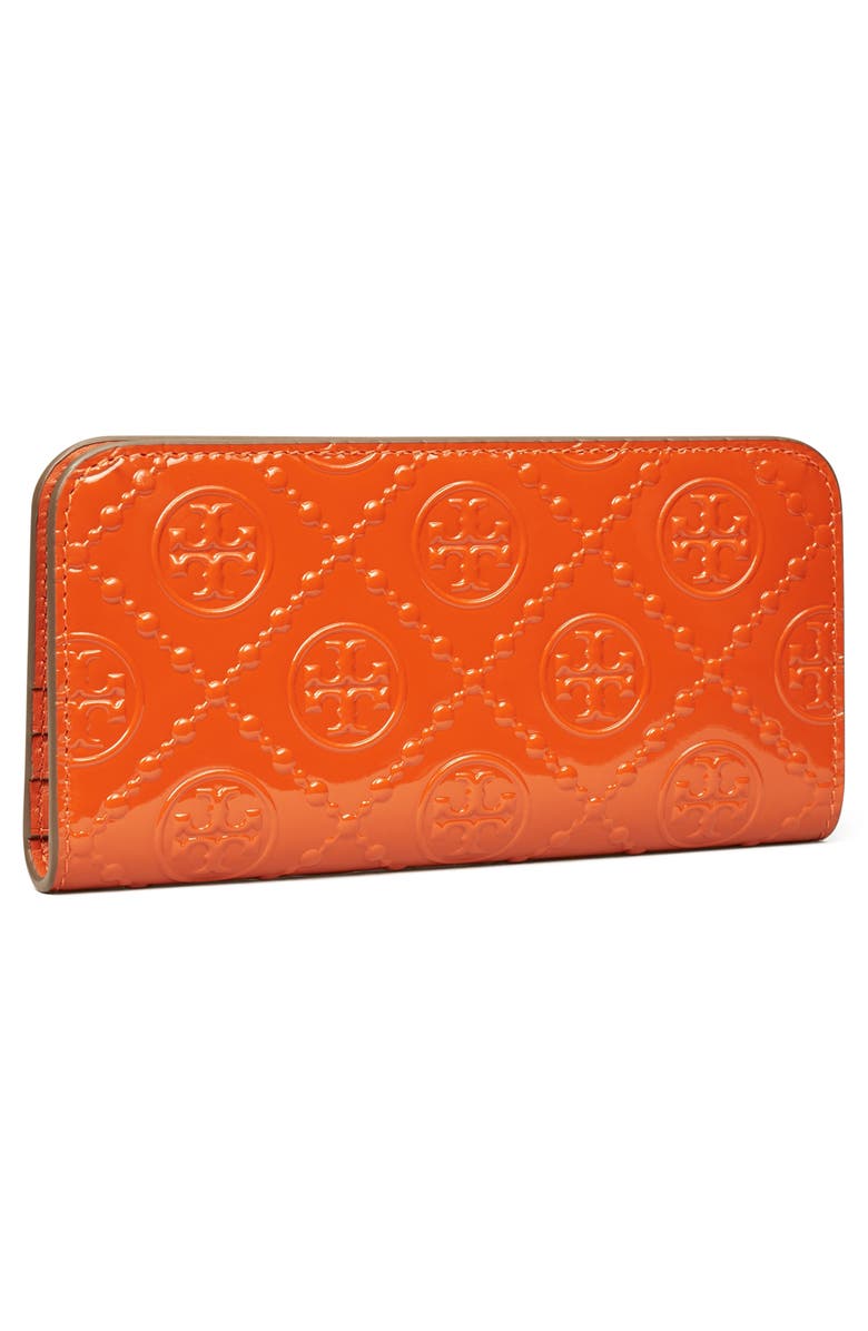 Tory Burch T Monogram Embossed Patent Leather Slim Zip Wallet, Alternate, color, 
