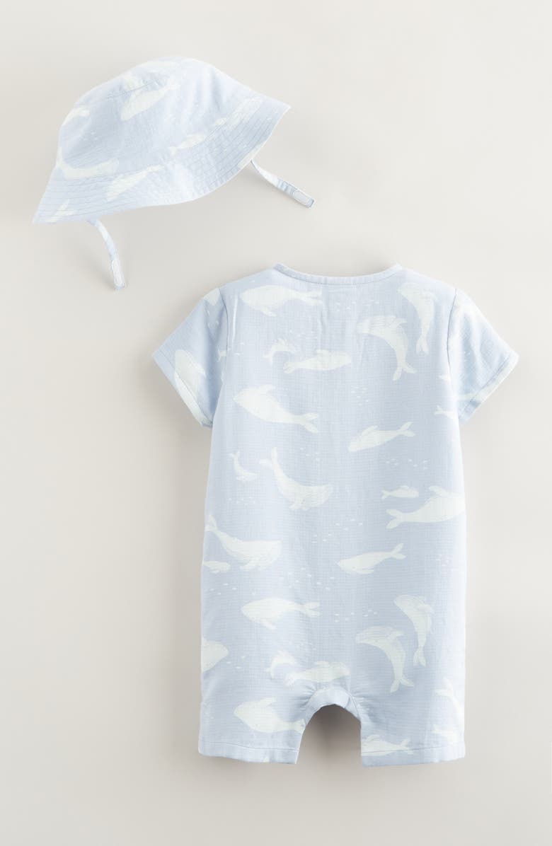 Nordstrom Print Cotton Henley Romper & Hat Set, Alternate, color, Blue Fog Whale Party