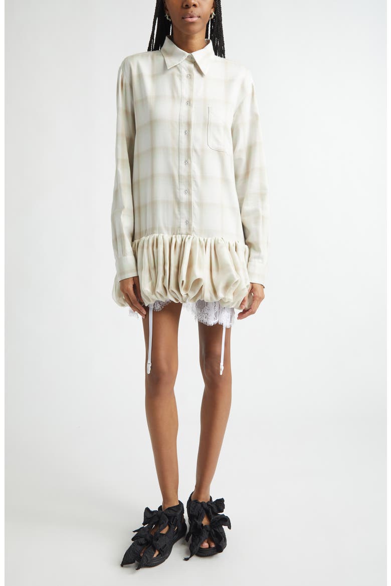 Valerian Plaid Long Sleeve Bubble Hem Mini Shirtdress, Main, color, HAZE PLAID