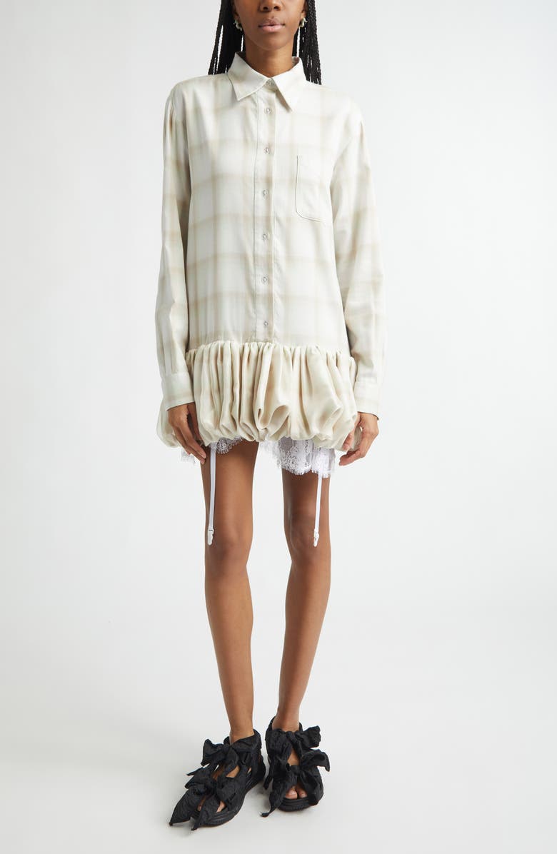 Collina Strada Valerian Plaid Long Sleeve Bubble Hem Mini Shirtdress, Main, color, Haze Plaid