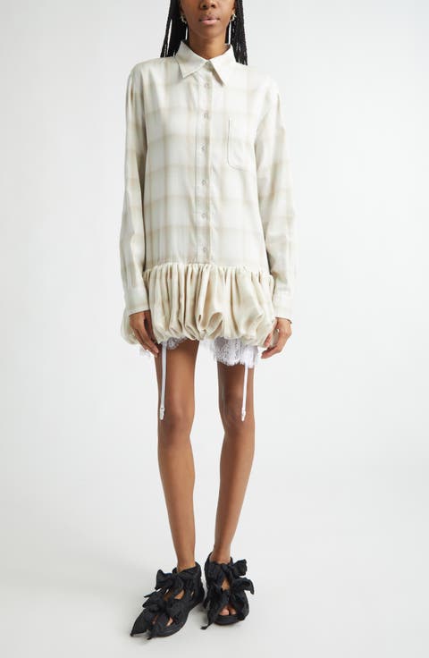 Valerian Plaid Long Sleeve Bubble Hem Mini Shirtdress