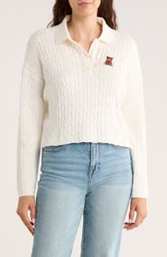 INTERNATIONAL DESIGNER Embroidered Teddy Polo Sweater