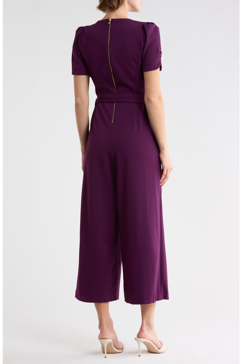 Short Sleeve Tie Waist Jumpsuit, Alternate, color, PLUM